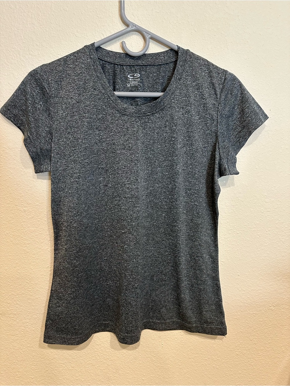 Women’s CHAMPION Exercise Crewneck Tees in Charcoal/Light Blue/Dusty Pink—M - Picture 13 of 16